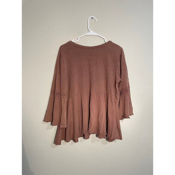 Altar’d State Brown V-Neck Bell Sleeve Top - Picture 5 of 8